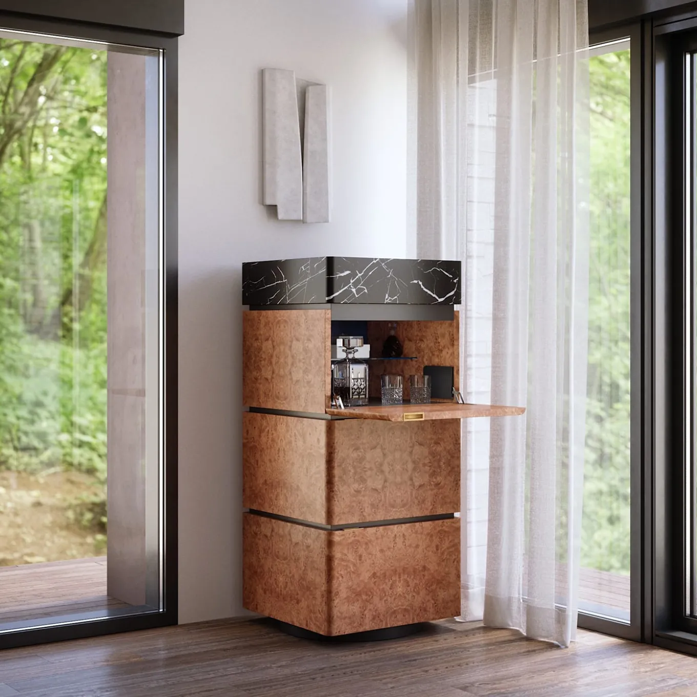 RC Wood Burl Bar Cabinet