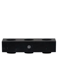 RE Triple Squared Black Marble Candle Holder