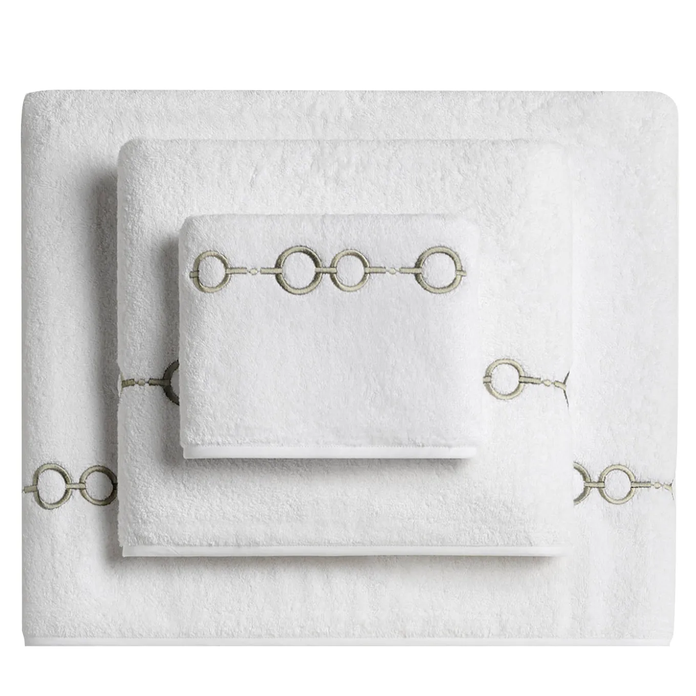 Recoleta White Embroidered Towel Set in Terry Cotton