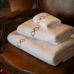 Recoleta White Embroidered Towel Set in Terry Cotton