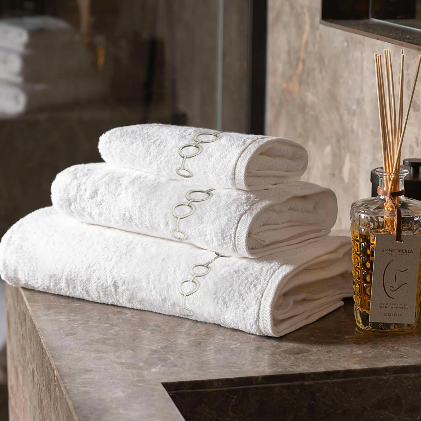 Recoleta White Embroidered Towel Set in Terry Cotton