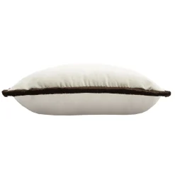 Rectangle White Velvet Happy Pillow With Brown Fringes
