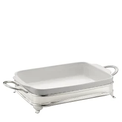 Rectangular Baking Dish with Two-Handle Silver Holder
