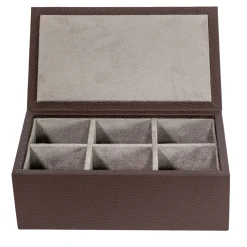 Rectangular Cocoa Brown Wood & Leather Tea Box