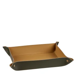 Rectangular Olive and Mustard Leather Vide Poche