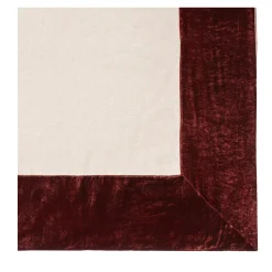 Red Natural Linen With Velvet Border Tablecloth