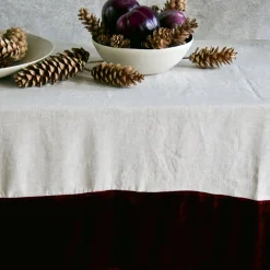 Red Natural Linen With Velvet Border Tablecloth