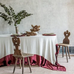 Red Natural Linen With Velvet Border Tablecloth