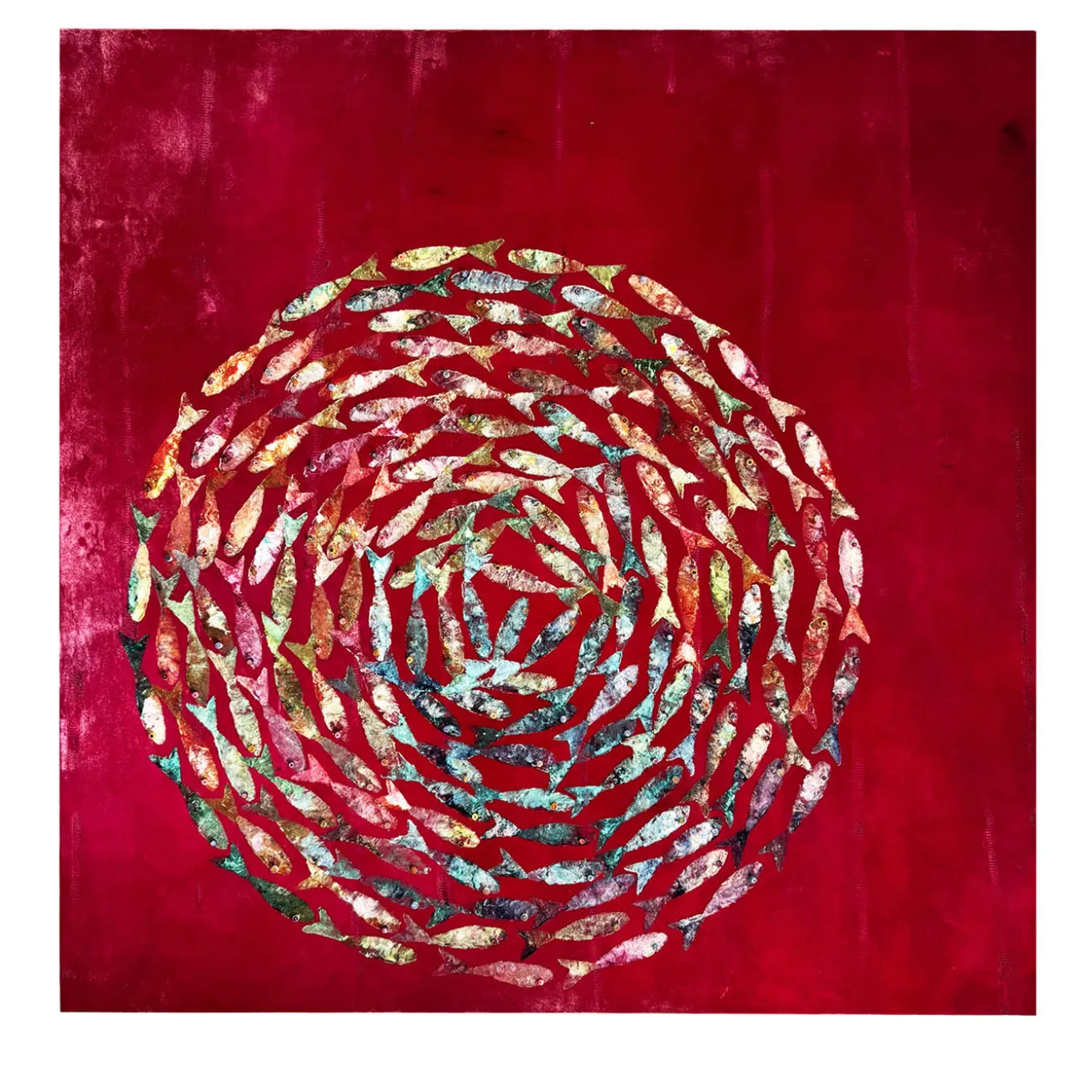 Red Vortex Velvet Hand-Painted Tapestry