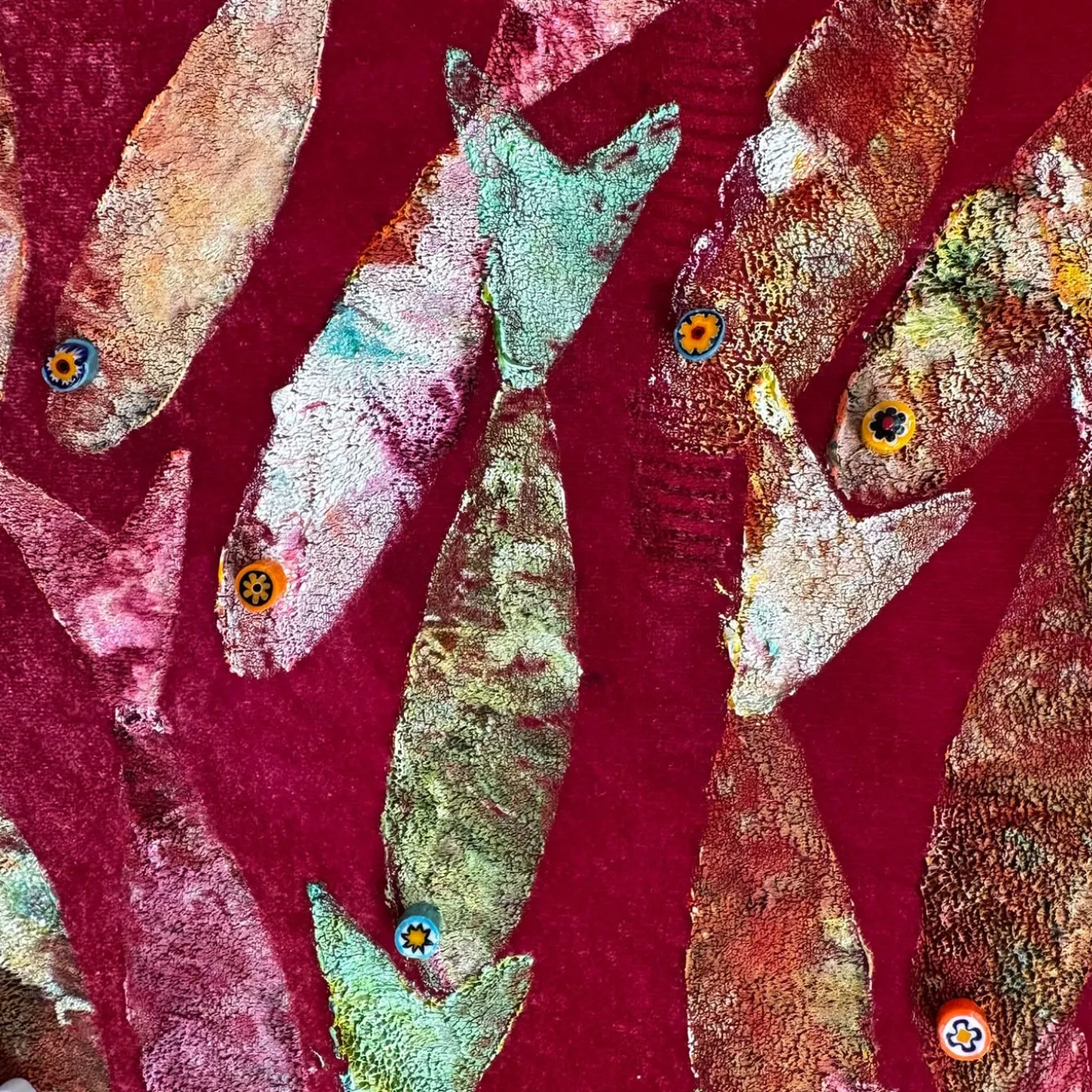 Red Vortex Velvet Hand-Painted Tapestry