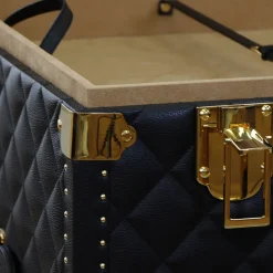 Regale Quilted Blue & Gold Leather Trunk