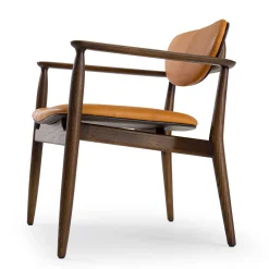 Regina Light Brown Oak Lounge Chair with Leather Upholstery