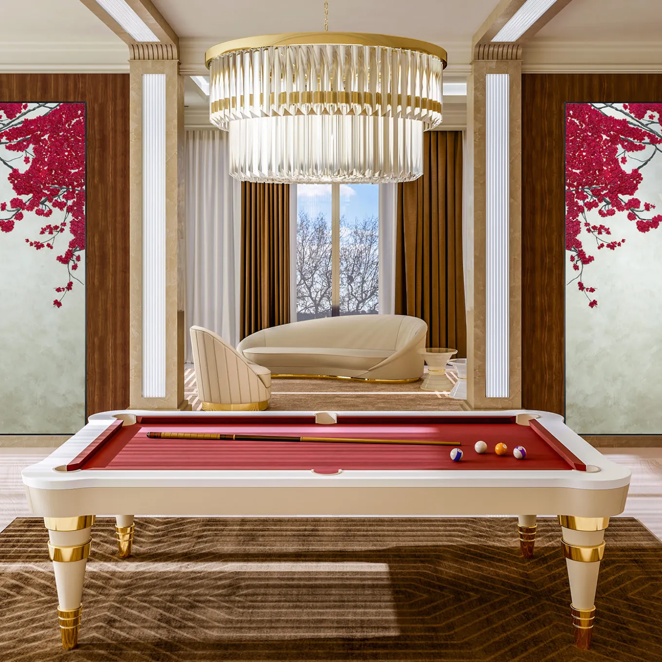 Regis burgundy pool table by Pino Vismara