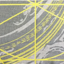 Reverso Fringed Cedar Yellow & Blue/Seaweed Green Jacquard Pouf