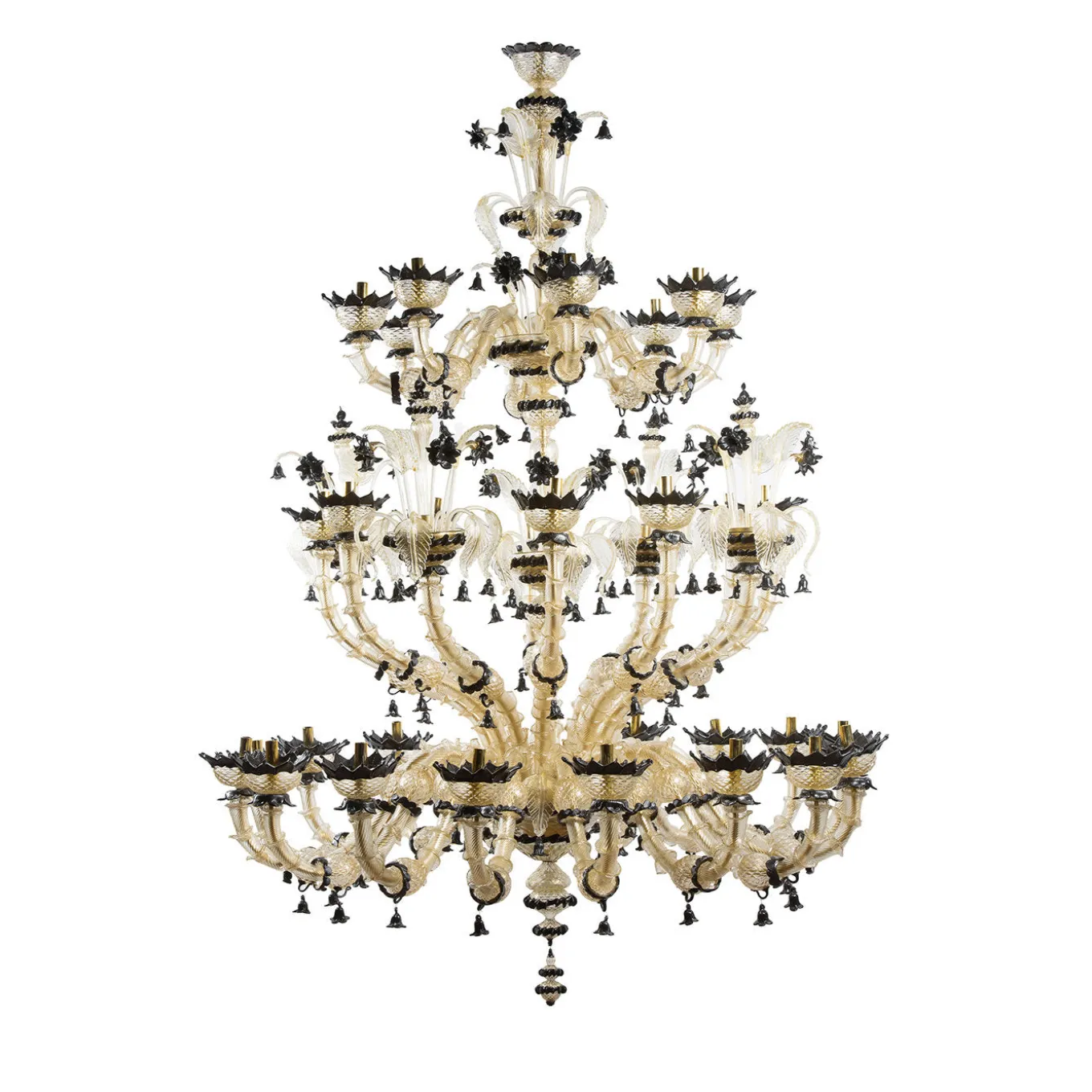 Rezzonico 36 Light Classic Black Gold Blown Glass Chandelier