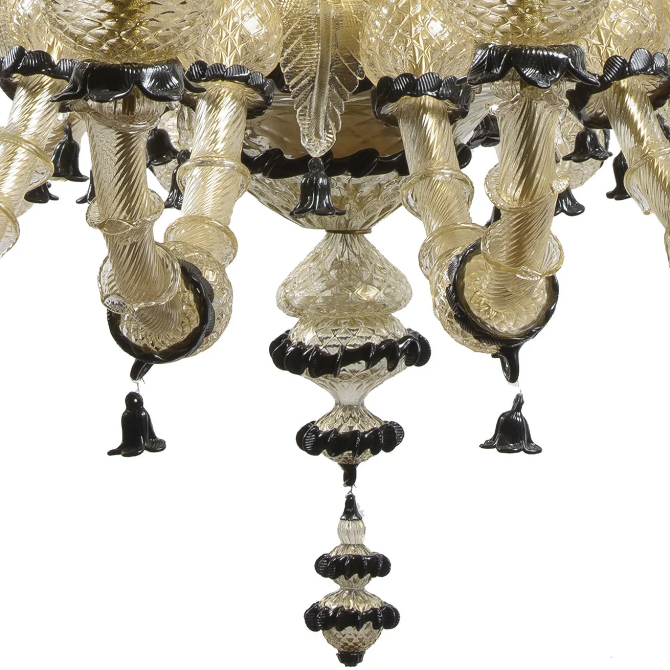 Rezzonico 36 Light Classic Black Gold Blown Glass Chandelier