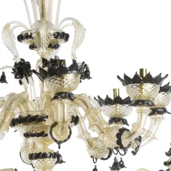 Rezzonico 36 Light Classic Black Gold Blown Glass Chandelier