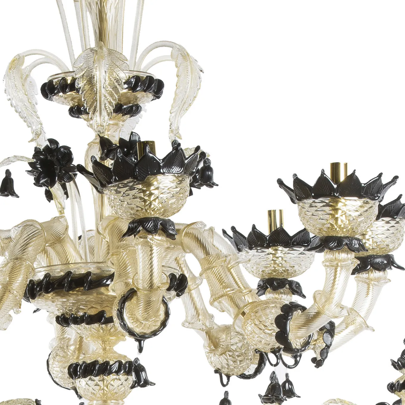 Rezzonico 36 Light Classic Black Gold Blown Glass Chandelier