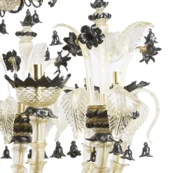 Rezzonico 36 Light Classic Black Gold Blown Glass Chandelier