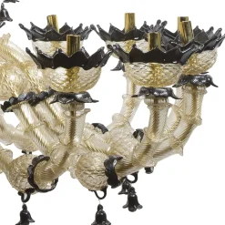 Rezzonico 36 Light Classic Black Gold Blown Glass Chandelier