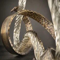 Ribbon Champagne Murano Glass and Hand-Curved Brass Candle Holder