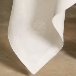 Rinascimento Beige-Embroidered Square Linen Tablecloth