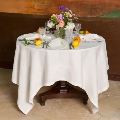 Rinascimento Beige-Embroidered Square Linen Tablecloth