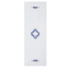 Rinascimento Blue-Embroidered White Linen Table Runner