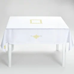 Rinascimento Gold-Embroidered Square Linen Tablecloth