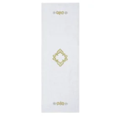 Rinascimento Gold-Embroidered White Linen Table Runner