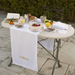 Rinascimento Gold-Embroidered White Linen Table Runner