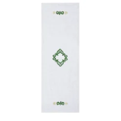 Rinascimento Green-Embroidered White Linen Table Runner