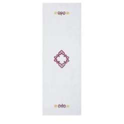 Rinascimento Red-Embroidered White Linen Table Runner