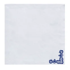 Rinascimento Set of 2 Blue-Embroidered Linen Napkins