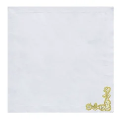 Rinascimento Set of 2 Golden-Embroidered White Linen Napkins