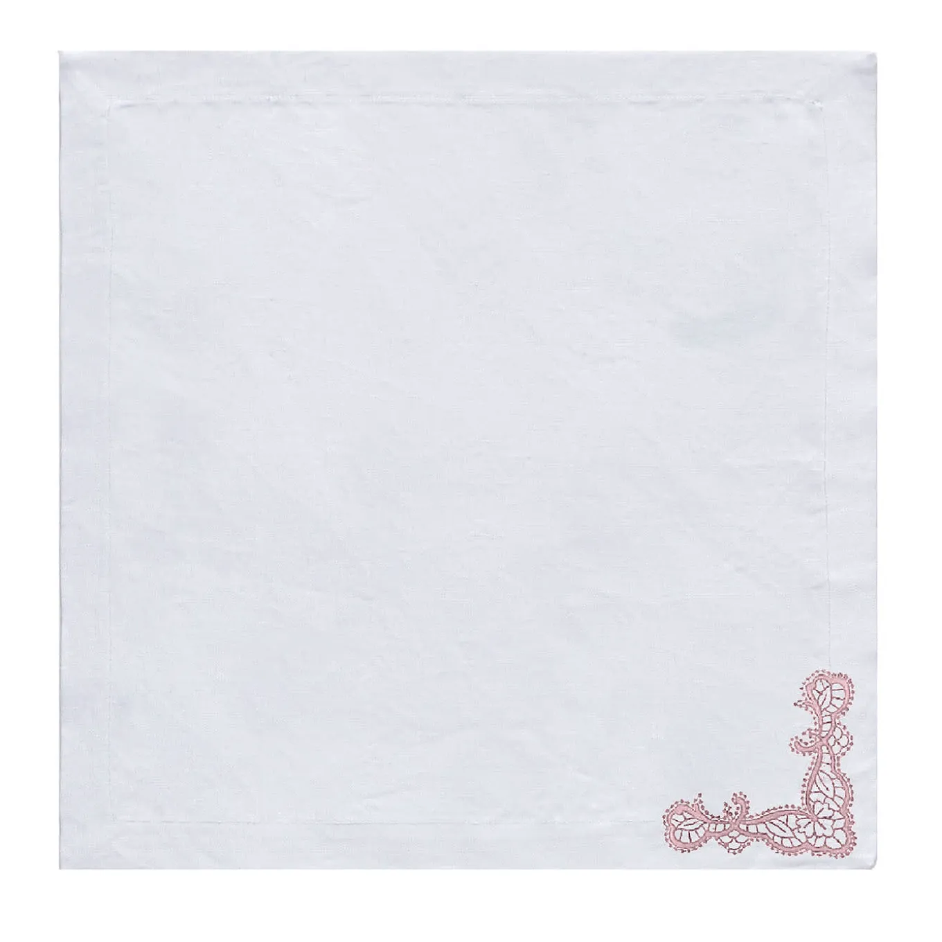 Rinascimento Set of 2 Pink-Embroidered White Linen Napkins