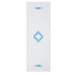 Rinascimento Turquoise-Embroidered White Linen Table Runner