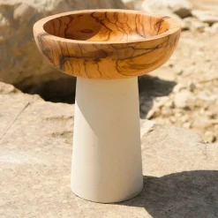 Rito N. 2 B Footed Olive Wood & Lecce Limestone Decorative Bowl