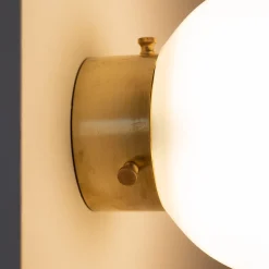 Ro' PS Round Milky Glass With Gold Finish Brass Base Applique