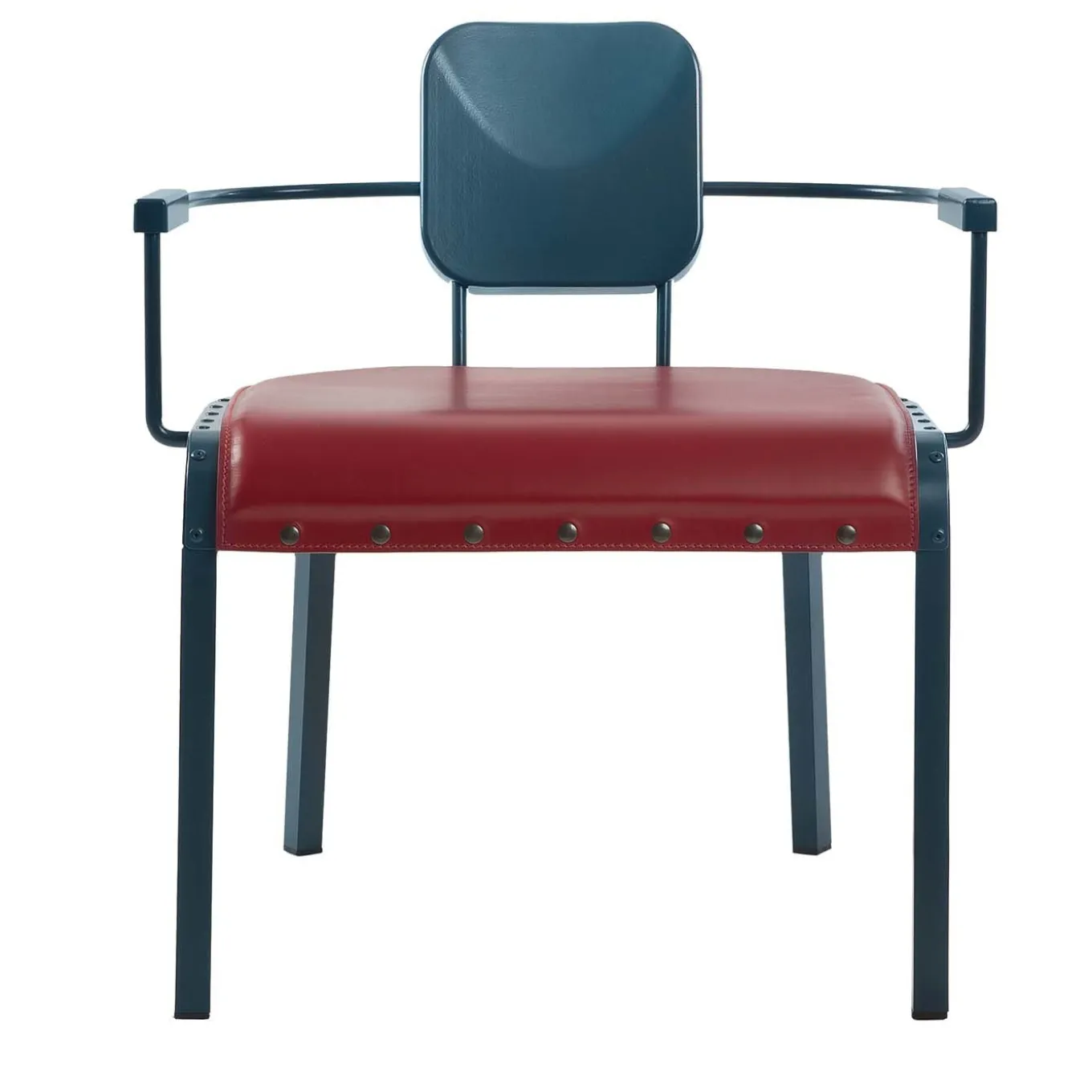 Rock4 Blue Lounge Armchair with Red Leather Seat by Marc Sadler