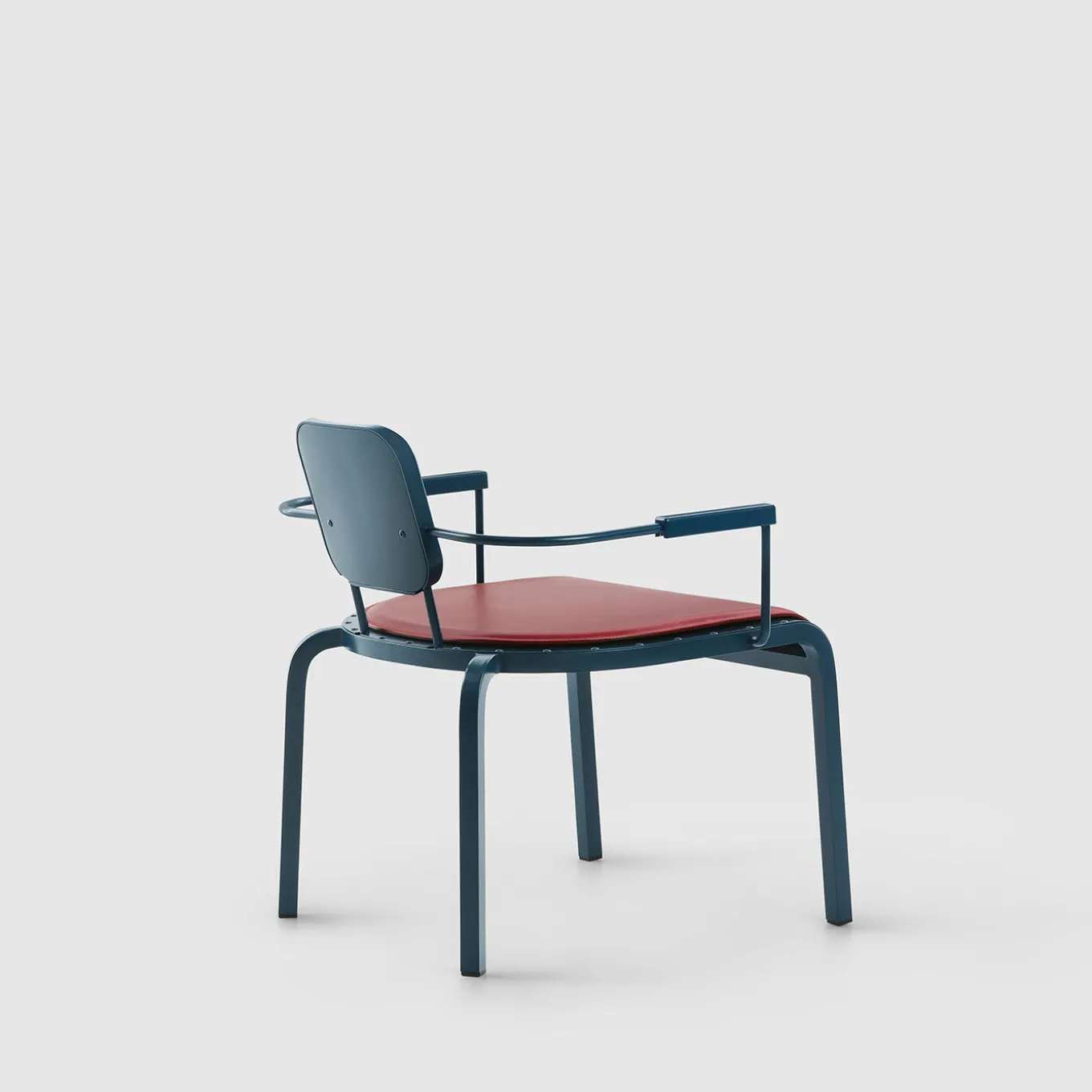 Rock4 Blue Lounge Armchair with Red Leather Seat by Marc Sadler