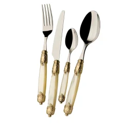 Rococo' Gold 24-Piece Cutlery Set in Ivory with Box