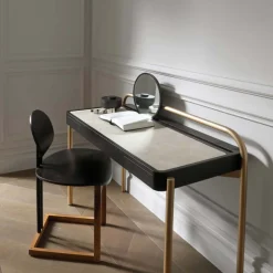 Roll Carrara marble and walnut wood desk