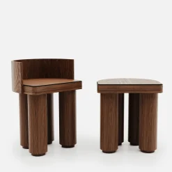 Roma Oak Wood Stool With Backrest