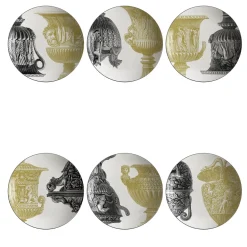 Roma Set of 6 porcelain Soup Plates with ancient amphorae