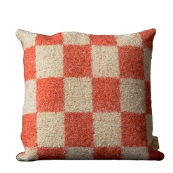 Ronce Square Checkered Orange & Beige Mohair Cushion