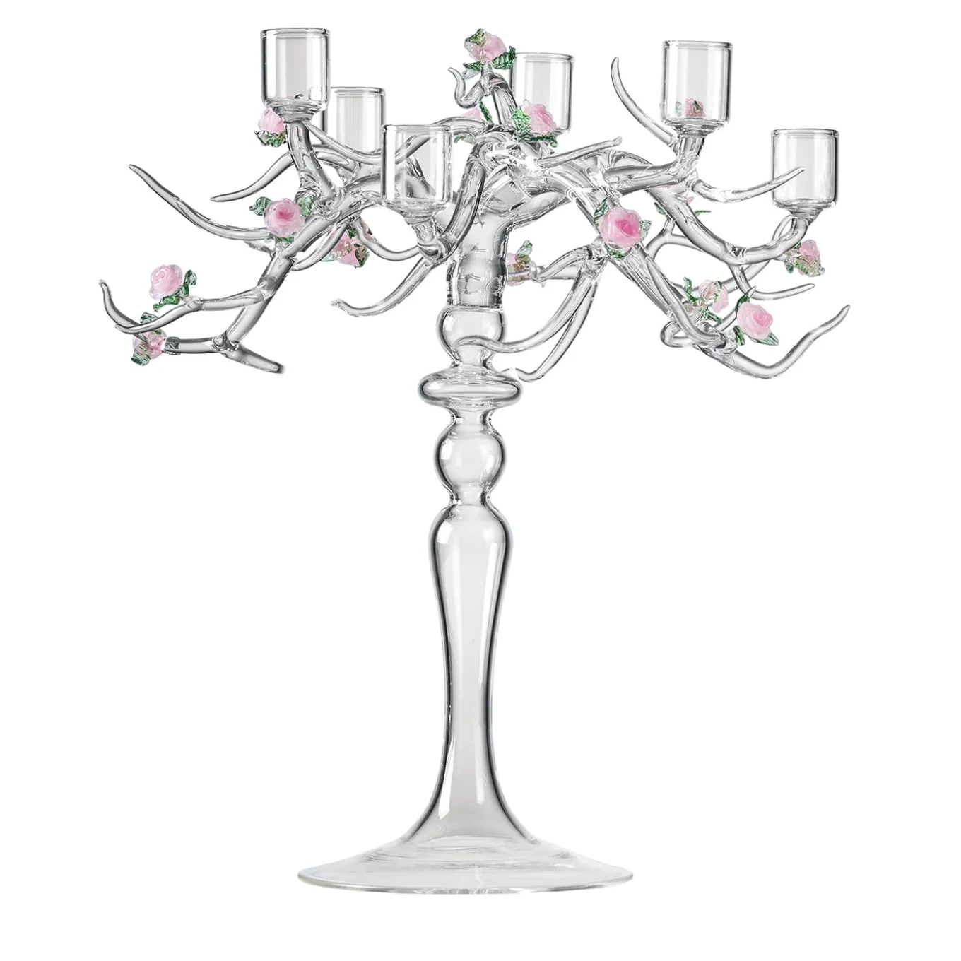 Rose Glass Candelabra in Transparent Finish