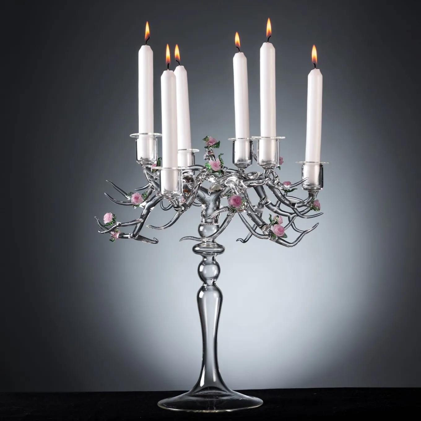 Rose Glass Candelabra in Transparent Finish
