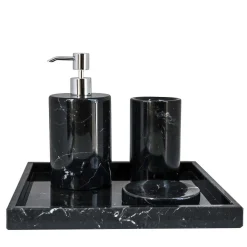 Round Black Marquina Marble Bathroom Set with Spa Tray
