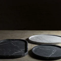 Round Black Marquina Marble Tray